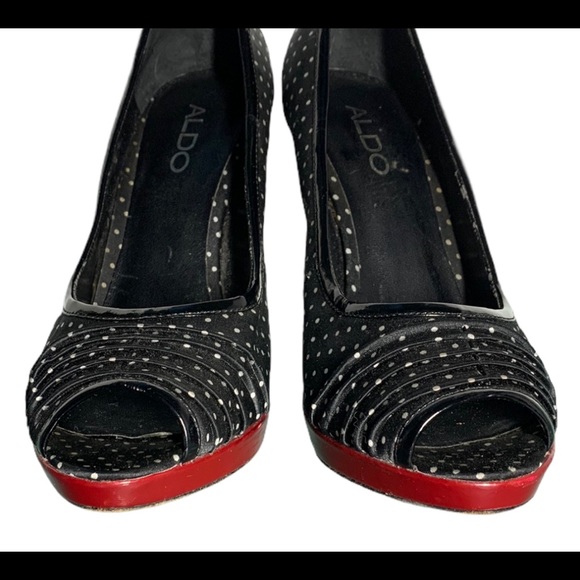 Aldo blAck and white polka dot open toe shoes - Picture 3 of 12